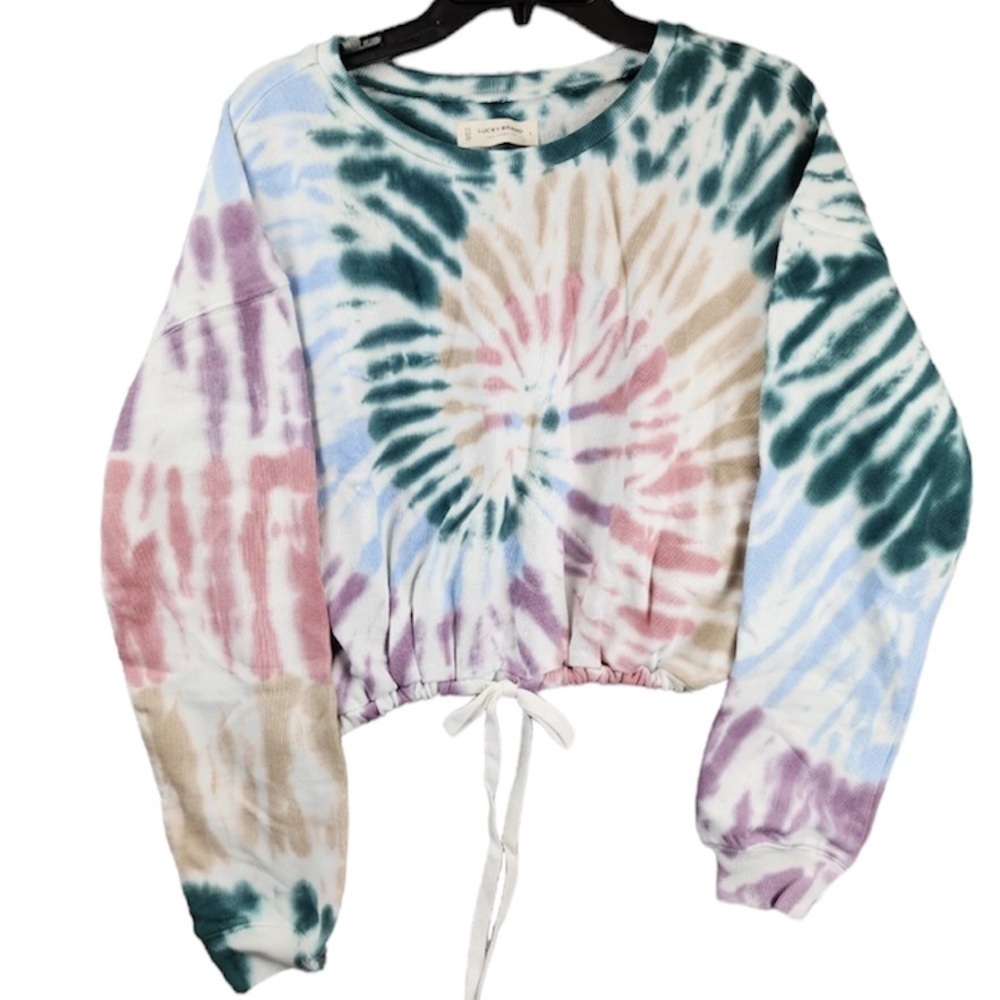 NWT Lucky Brand Cool For Summer Cropped Tie Dye Sweatshirt Size: M - Picture 3 of 5